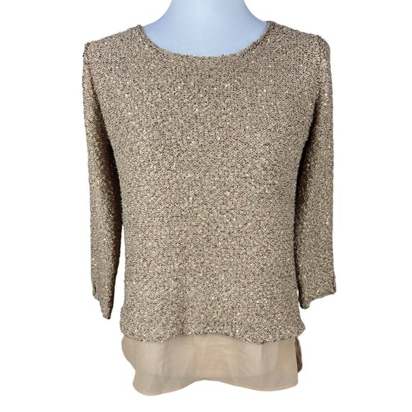 Zara Knit Sparkly Gold Pullover Sweater - Picture 1 of 9